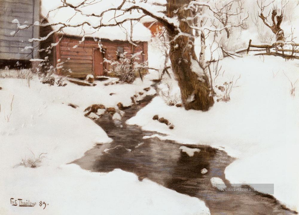 Winter auf der Insel von Stord Norwegische Frits Thaulow Ölgemälde